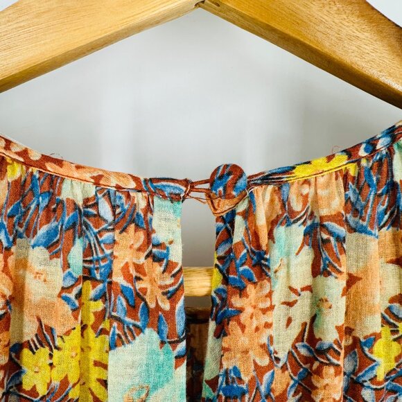 Veronica Beard Abanu Multicolored Floral Tiered 3/4 Sleeve Keyhole Mini Dress 2 - Picture 7 of 11